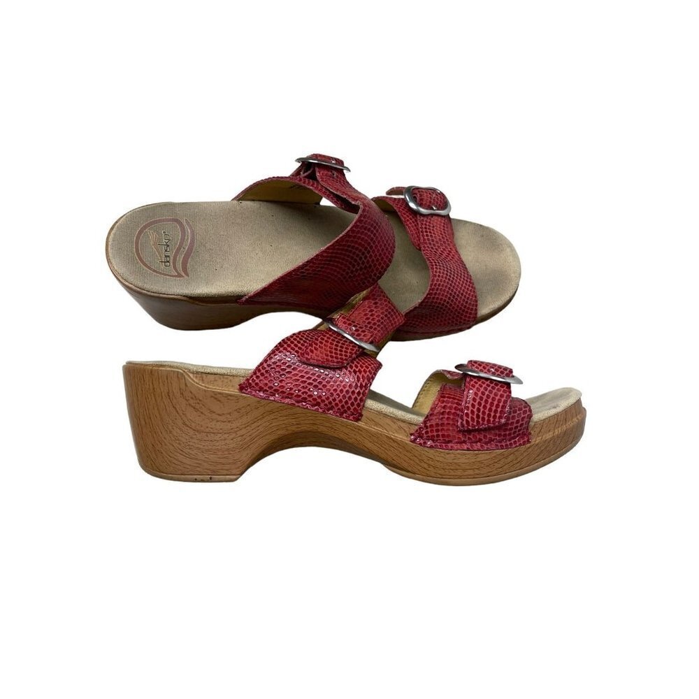 Dansko Women's Sophie Wedge Heel Leather Slip On Sandals Size EU 41 US 9.5 Red